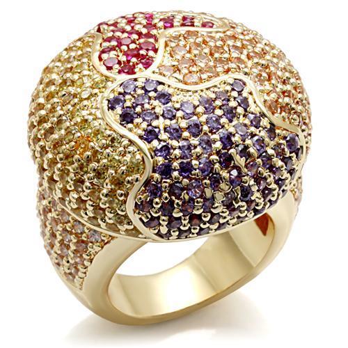 LO1598 - Imitation Gold Brass Ring with AAA Grade CZ  in Multi Color LuxuryLifeWay Online Store