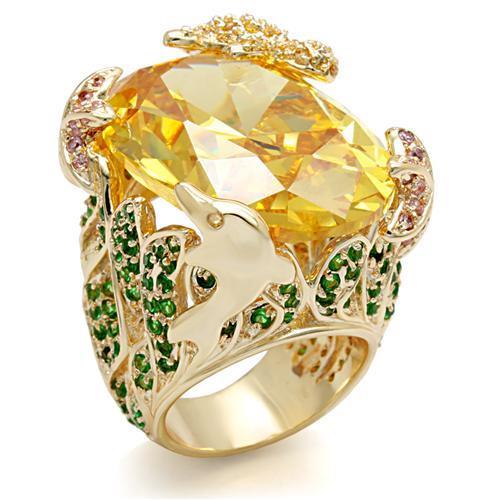 LO1599 - Imitation Gold Brass Ring with AAA Grade CZ  in Topaz LuxuryLifeWay Online Store