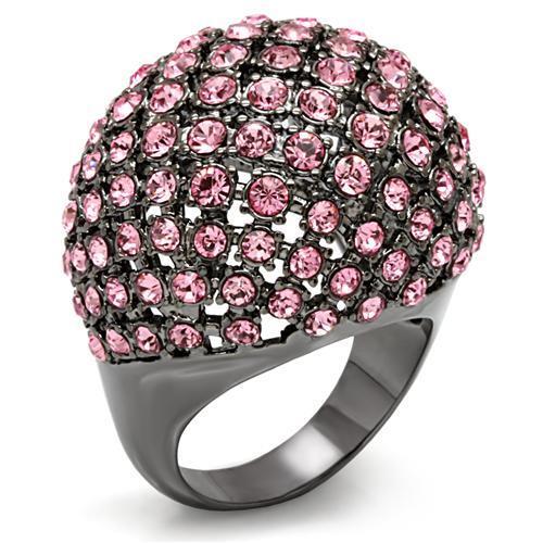 LO1615 - TIN Cobalt Black Brass Ring with Top Grade Crystal  in Light Rose LuxuryLifeWay Online Store