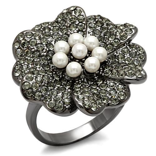LO1619 - TIN Cobalt Black Brass Ring with Synthetic Pearl in White LuxuryLifeWay Online Store