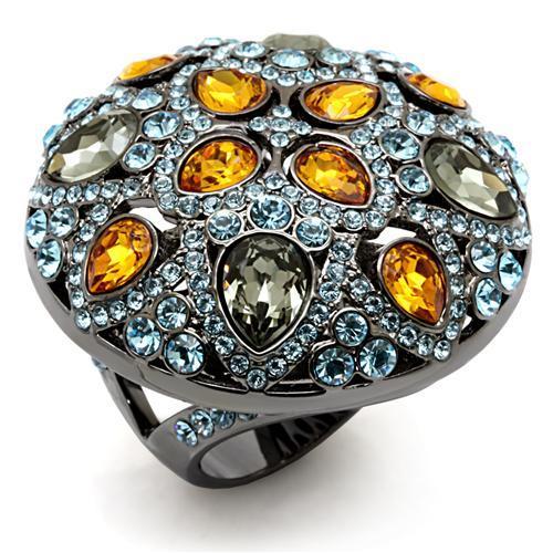 LO1636 - TIN Cobalt Black Brass Ring with Top Grade Crystal  in Multi Color LuxuryLifeWay Online Store