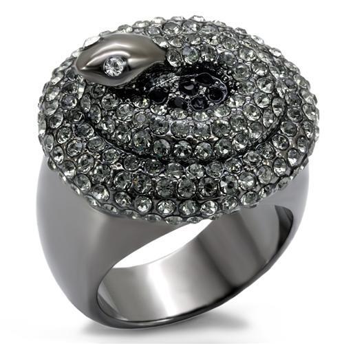 LO1675 - TIN Cobalt Black Brass Ring with Top Grade Crystal  in Multi Color LuxuryLifeWay Online Store