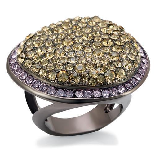 LO1694 - Chocolate Gold Brass Ring with Top Grade Crystal  in Multi Color LuxuryLifeWay Online Store