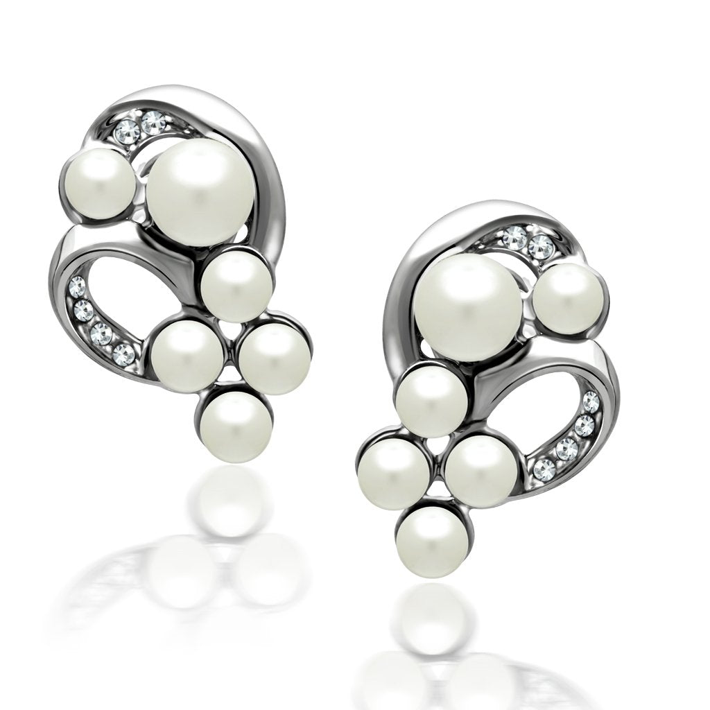 LO1970 - Rhodium White Metal Earrings with Synthetic Pearl in White LuxuryLifeWay Online Store