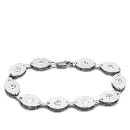 LO2011 - Matte Rhodium & Rhodium Brass Bracelet with AAA Grade CZ  in Clear LuxuryLifeWay Online Store
