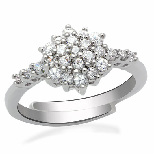 LO2052 - Rhodium Brass Ring with AAA Grade CZ  in Clear LuxuryLifeWay Online Store