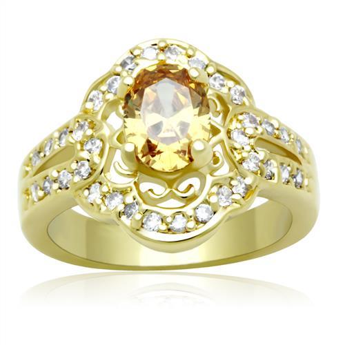 LO2100 - Gold Brass Ring with AAA Grade CZ  in Champagne LuxuryLifeWay Online Store