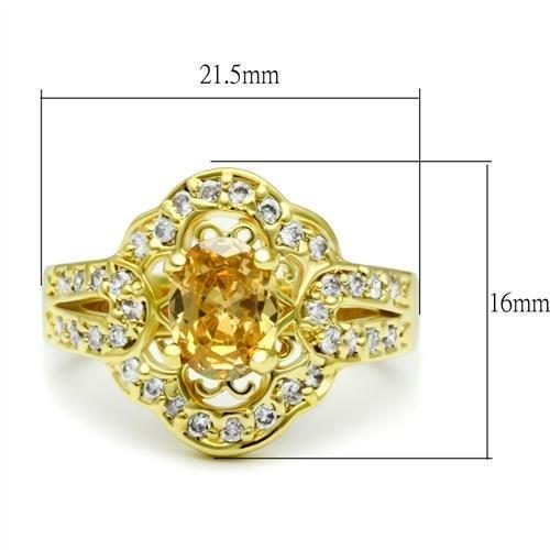 LO2100 - Gold Brass Ring with AAA Grade CZ  in Champagne LuxuryLifeWay Online Store