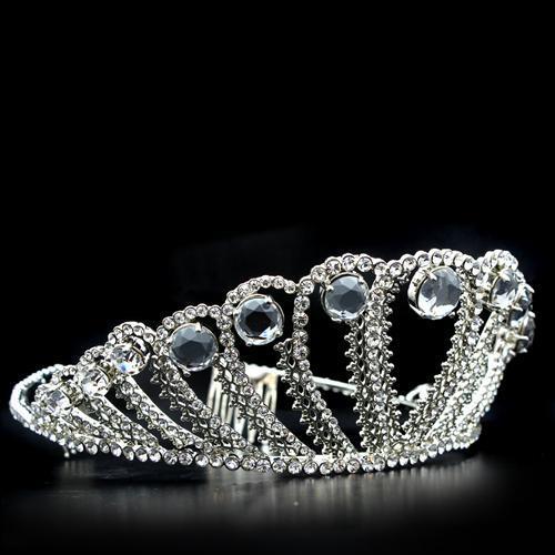 LO2108 - Imitation Rhodium Brass Tiaras & Hair Clip with Top Grade Crystal  in Clear LuxuryLifeWay Online Store