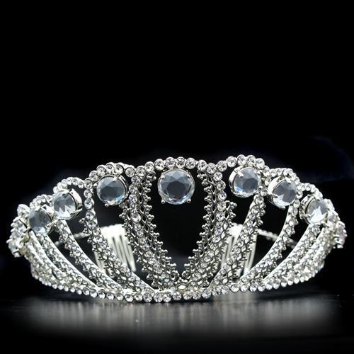 LO2108 - Imitation Rhodium Brass Tiaras & Hair Clip with Top Grade Crystal  in Clear LuxuryLifeWay Online Store