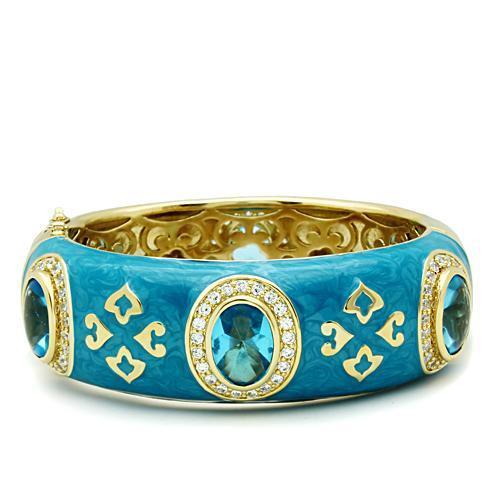 LO2250 - Gold Brass Bangle with Synthetic Synthetic Glass in Sea Blue LuxuryLifeWay Online Store