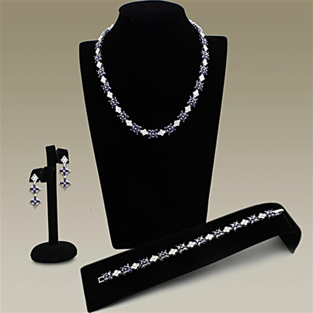 LO2324 - Rhodium Brass Jewelry Sets with AAA Grade CZ  in Amethyst LuxuryLifeWay Online Store