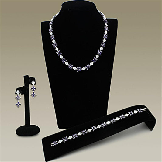 LO2324 - Rhodium Brass Jewelry Sets with AAA Grade CZ  in Amethyst LuxuryLifeWay Online Store