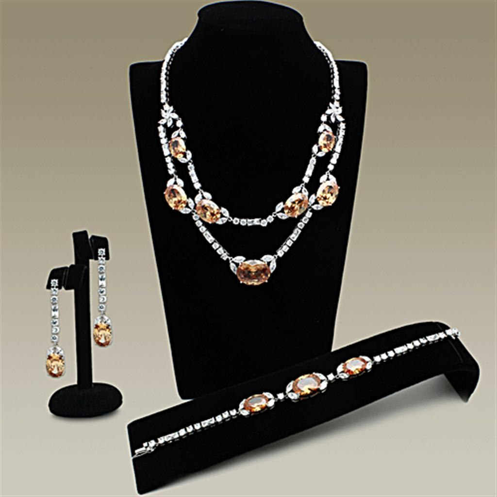 LO2326 - Rhodium Brass Jewelry Sets with AAA Grade CZ  in Champagne LuxuryLifeWay Online Store
