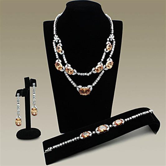 LO2326 - Rhodium Brass Jewelry Sets with AAA Grade CZ  in Champagne LuxuryLifeWay Online Store