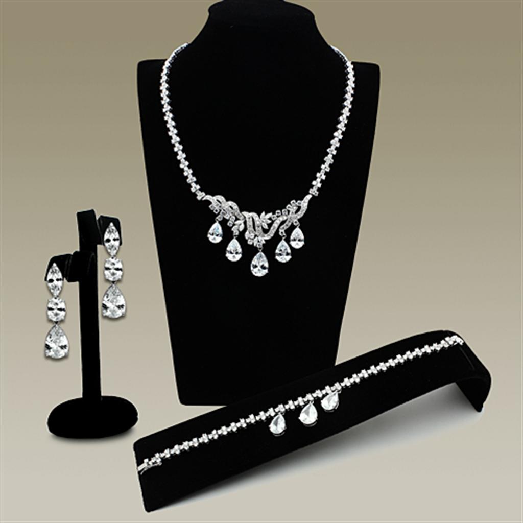 LO2334 - Rhodium Brass Jewelry Sets with AAA Grade CZ  in Clear LuxuryLifeWay Online Store
