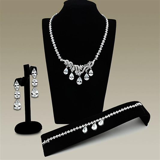 LO2334 - Rhodium Brass Jewelry Sets with AAA Grade CZ  in Clear LuxuryLifeWay Online Store