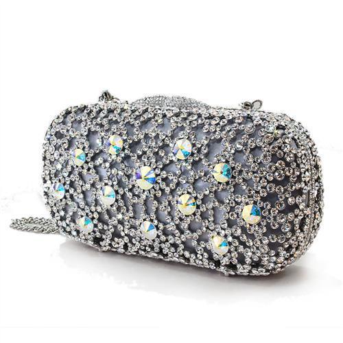 LO2364 - Imitation Rhodium White Metal Clutch with Top Grade Crystal  in White LuxuryLifeWay Online Store