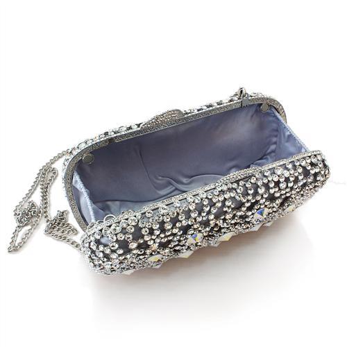 LO2364 - Imitation Rhodium White Metal Clutch with Top Grade Crystal  in White LuxuryLifeWay Online Store