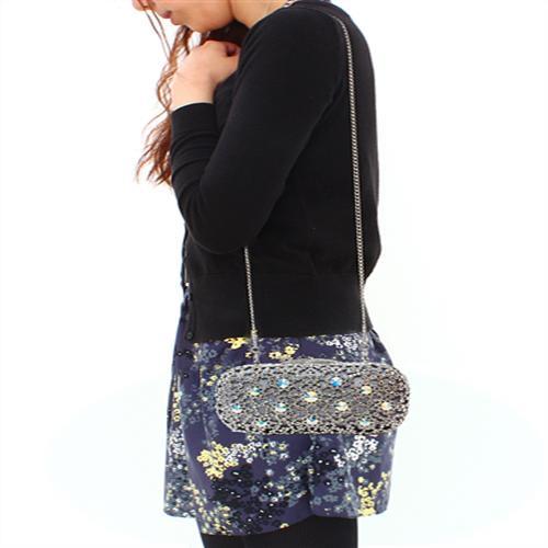 LO2364 - Imitation Rhodium White Metal Clutch with Top Grade Crystal  in White LuxuryLifeWay Online Store