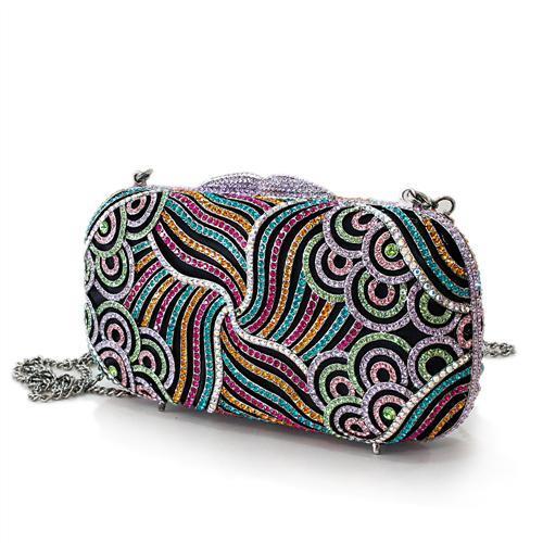 LO2365 - Imitation Rhodium White Metal Clutch with Top Grade Crystal  in Multi Color LuxuryLifeWay Online Store