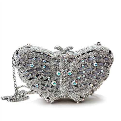 LO2366 - Imitation Rhodium White Metal Clutch with Top Grade Crystal  in White LuxuryLifeWay Online Store