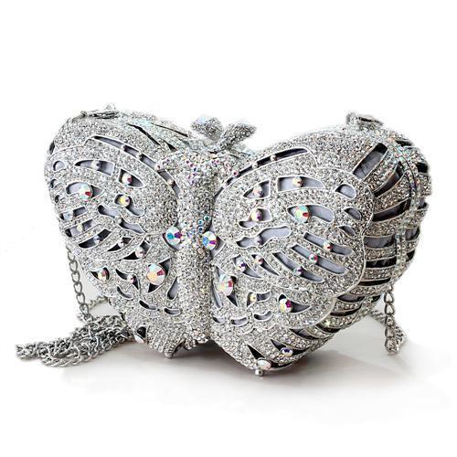 LO2366 - Imitation Rhodium White Metal Clutch with Top Grade Crystal  in White LuxuryLifeWay Online Store