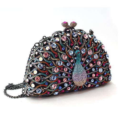 LO2370 - Ruthenium White Metal Clutch with Top Grade Crystal  in Multi Color LuxuryLifeWay Online Store