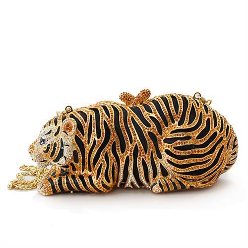 LO2371 - Gold White Metal Clutch with Top Grade Crystal  in Multi Color LuxuryLifeWay Online Store
