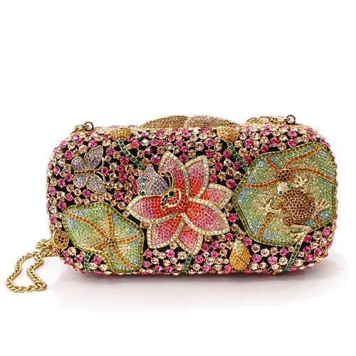 LO2375 - Ancientry Gold White Metal Clutch with Top Grade Crystal  in Multi Color LuxuryLifeWay Online Store