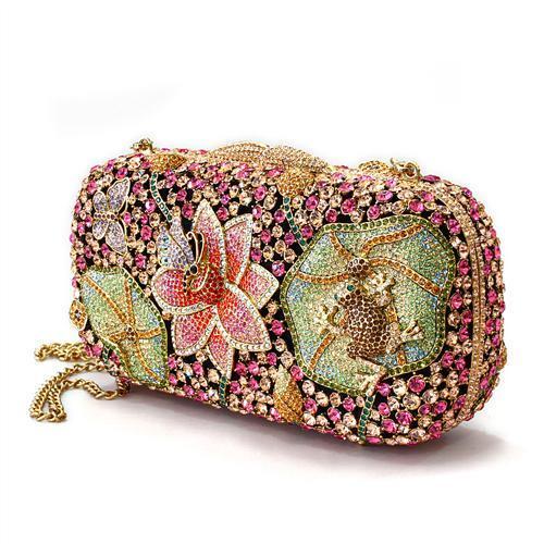 LO2375 - Ancientry Gold White Metal Clutch with Top Grade Crystal  in Multi Color LuxuryLifeWay Online Store