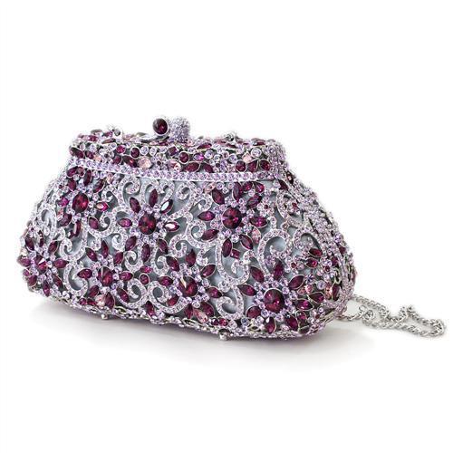 LO2376 - Imitation Rhodium White Metal Clutch with Top Grade Crystal  in Multi Color LuxuryLifeWay Online Store