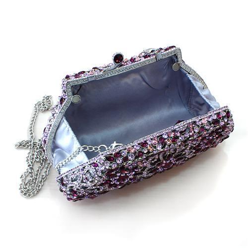 LO2376 - Imitation Rhodium White Metal Clutch with Top Grade Crystal  in Multi Color LuxuryLifeWay Online Store