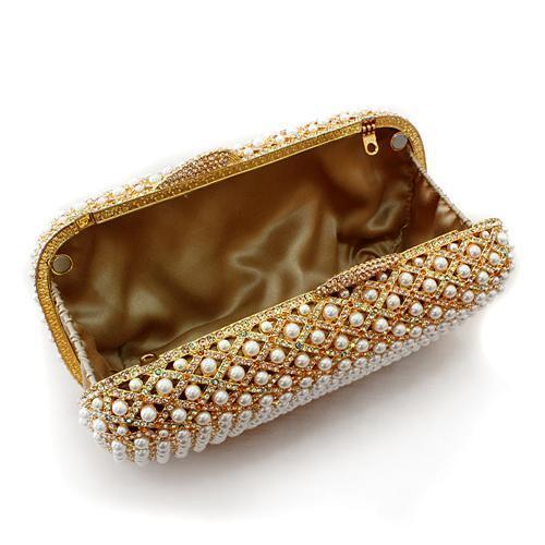 LO2377 - Gold White Metal Clutch with Top Grade Crystal  in Multi Color LuxuryLifeWay Online Store