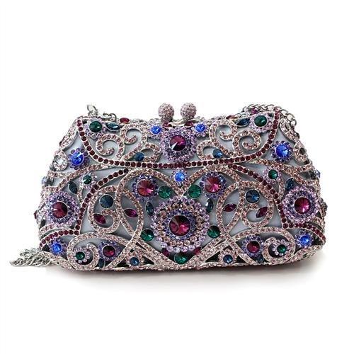 LO2379 - Imitation Rhodium White Metal Clutch with Top Grade Crystal  in Multi Color LuxuryLifeWay Online Store