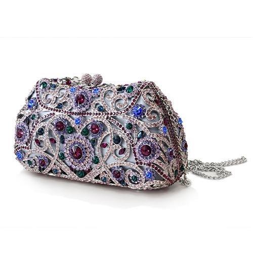 LO2379 - Imitation Rhodium White Metal Clutch with Top Grade Crystal  in Multi Color LuxuryLifeWay Online Store