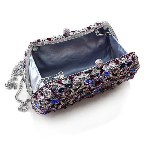 LO2379 - Imitation Rhodium White Metal Clutch with Top Grade Crystal  in Multi Color LuxuryLifeWay Online Store