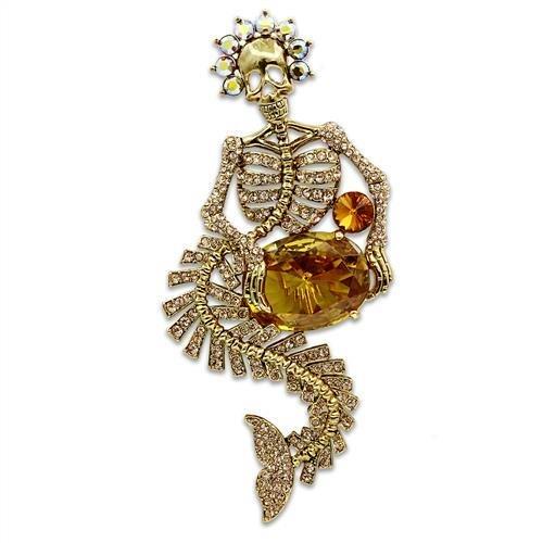 LO2411 - Gold White Metal Brooches with AAA Grade CZ  in Topaz LuxuryLifeWay Online Store