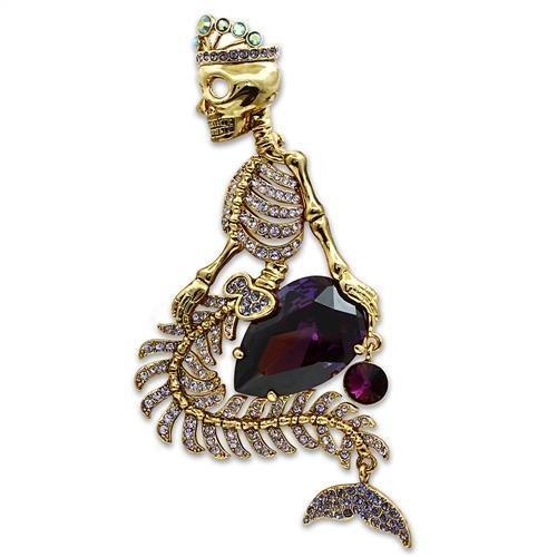 LO2412 - Gold White Metal Brooches with AAA Grade CZ  in Amethyst LuxuryLifeWay Online Store