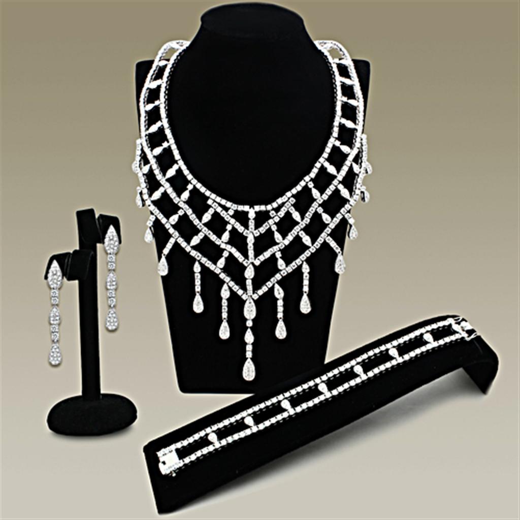 LO2428 - Rhodium Brass Jewelry Sets with AAA Grade CZ  in Clear LuxuryLifeWay Online Store