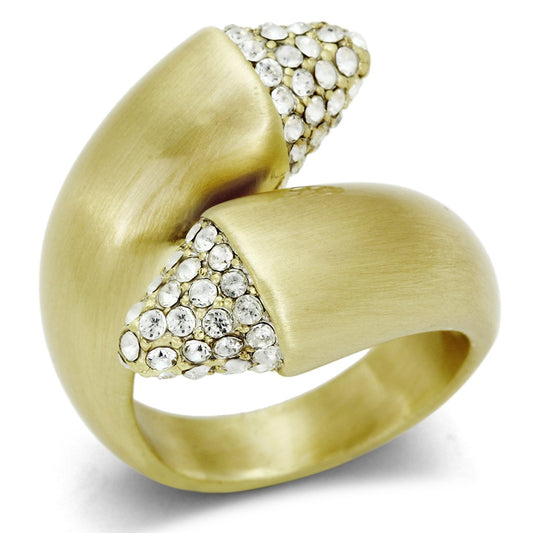 LO2466 - Gold & Brush Brass Ring with Top Grade Crystal  in Clear LuxuryLifeWay Online Store