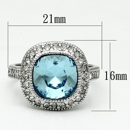LO2506 - Rhodium Brass Ring with Top Grade Crystal  in Sea Blue LuxuryLifeWay Online Store