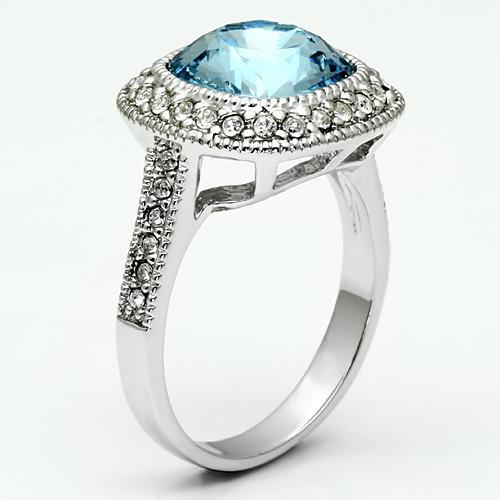LO2506 - Rhodium Brass Ring with Top Grade Crystal  in Sea Blue LuxuryLifeWay Online Store