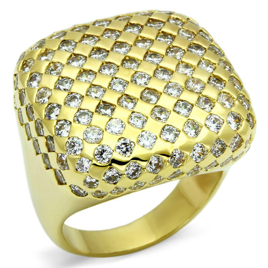 LO2516 - Gold Brass Ring with AAA Grade CZ  in Clear LuxuryLifeWay Online Store