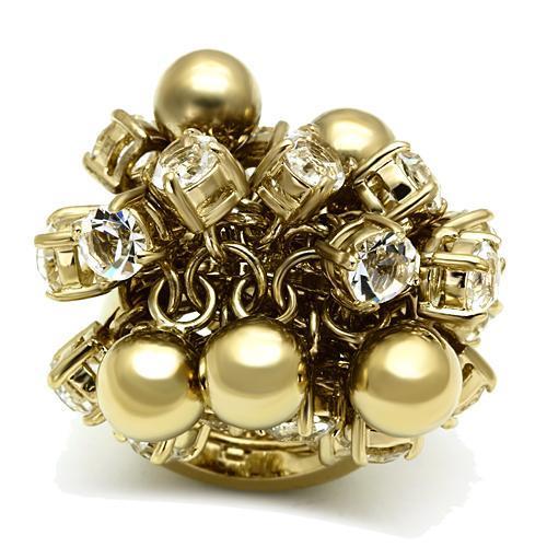 LO2520 - Gold Brass Ring with Top Grade Crystal  in Clear LuxuryLifeWay Online Store