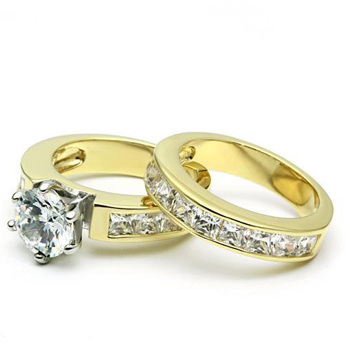 LO2603 - Gold+Rhodium Brass Ring with AAA Grade CZ  in Clear LuxuryLifeWay Online Store