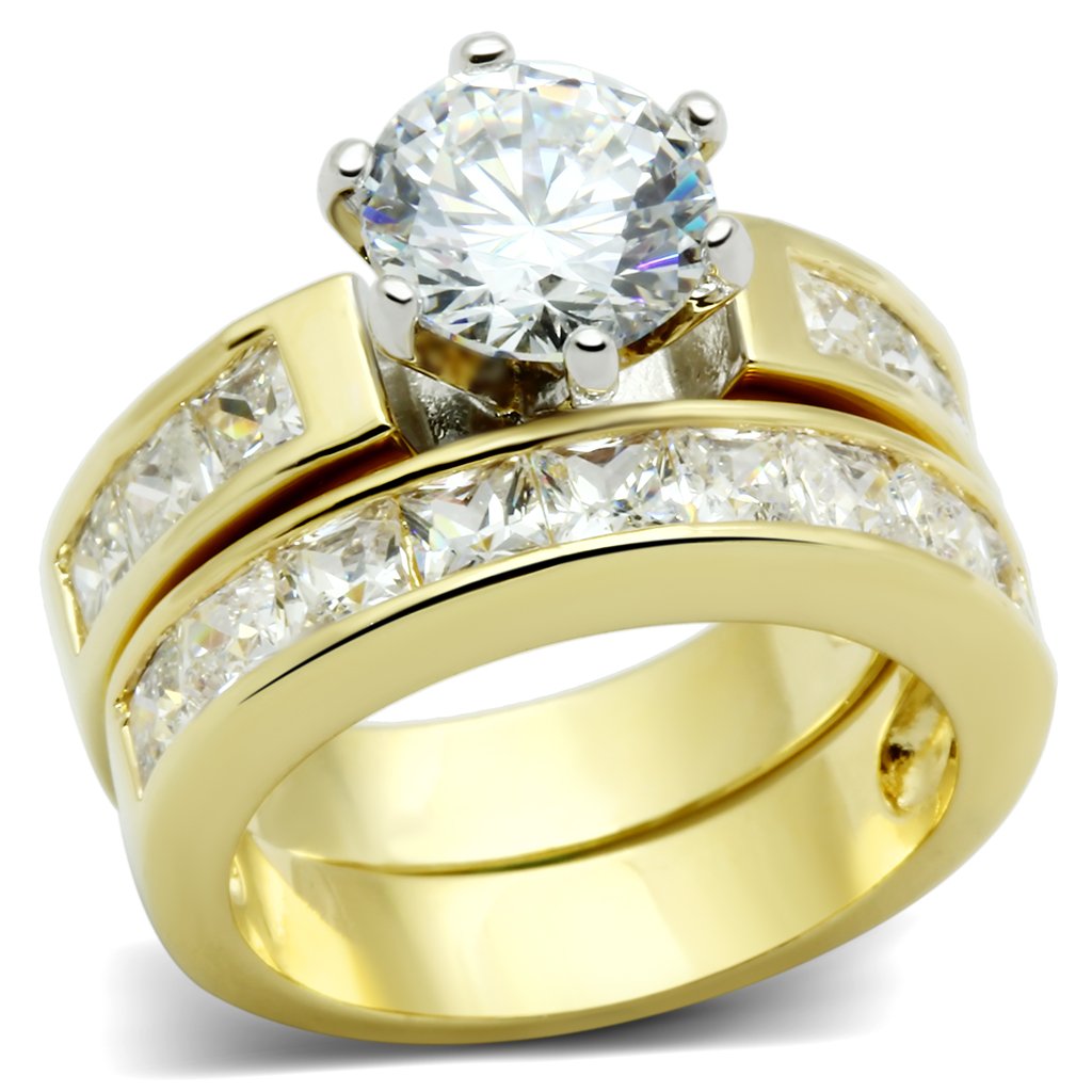 LO2603 - Gold+Rhodium Brass Ring with AAA Grade CZ  in Clear LuxuryLifeWay Online Store