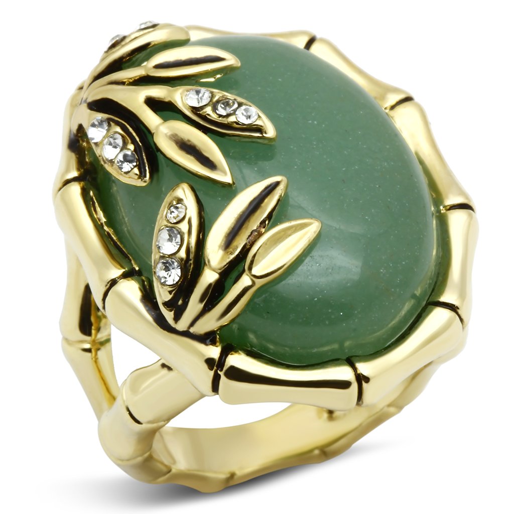 LO2609 - Gold Brass Ring with Semi-Precious Jade in Emerald LuxuryLifeWay Online Store