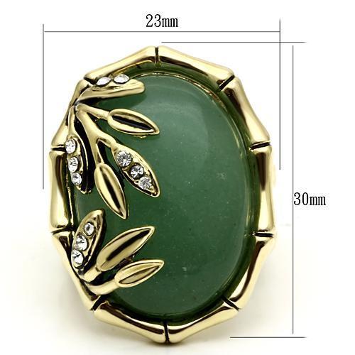 LO2609 - Gold Brass Ring with Semi-Precious Jade in Emerald LuxuryLifeWay Online Store