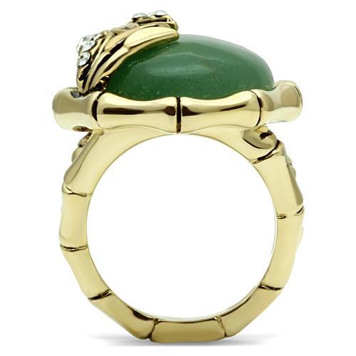 LO2609 - Gold Brass Ring with Semi-Precious Jade in Emerald LuxuryLifeWay Online Store